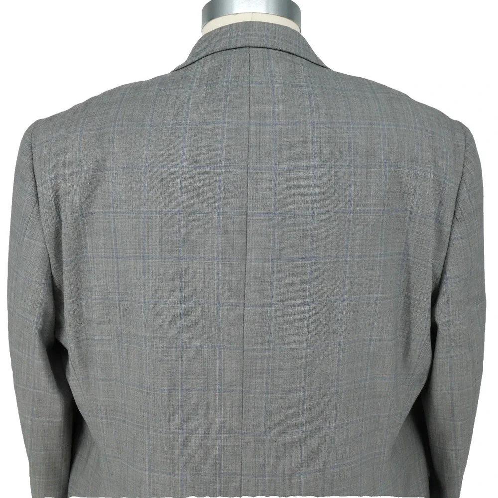 LRL Ralph Lauren Sport Coat Mens 48R Light Gray Plaid Wool Blend Blazer Jacket